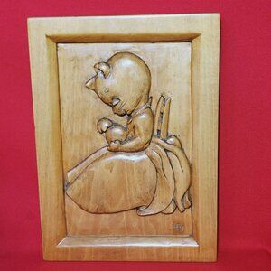 Vintage Carved Cat Kitten Wood Wall Hanging Decor